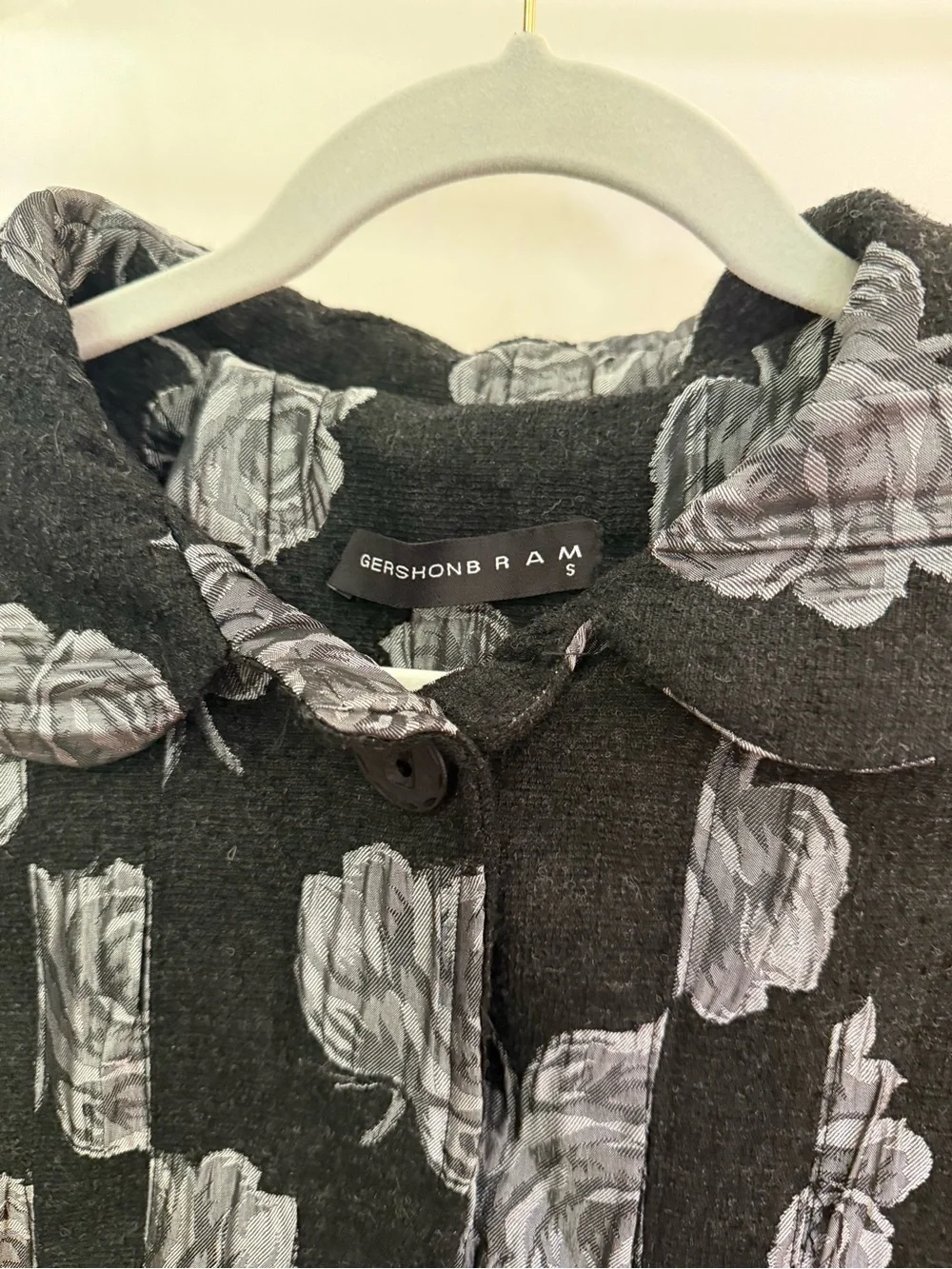Girls' Black Floral Pea Coat with Peter Pan Collar